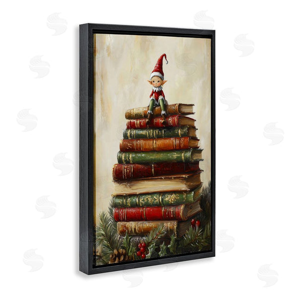 Stupell Industries Petal Prints Design | Christmas Elf Bookstack Wall Art