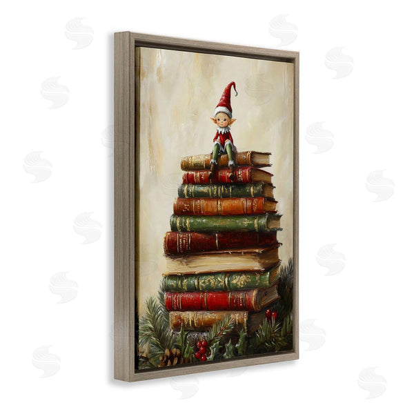 Stupell Industries Petal Prints Design | Christmas Elf Bookstack Wall Art