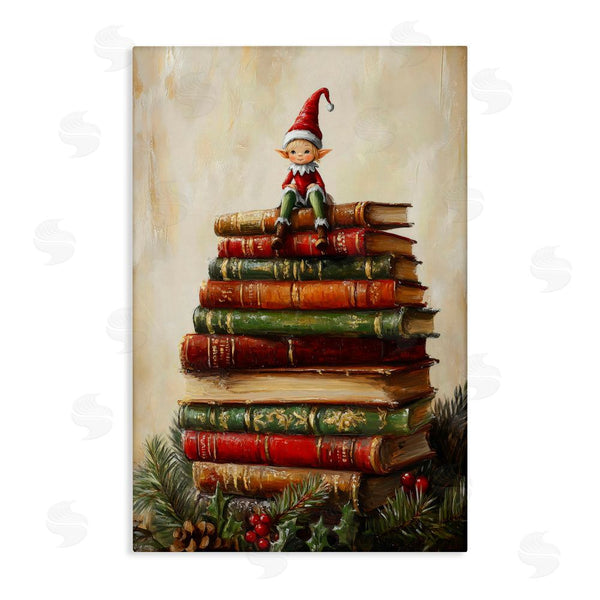 Stupell Industries Petal Prints Design | Christmas Elf Bookstack Wall Art