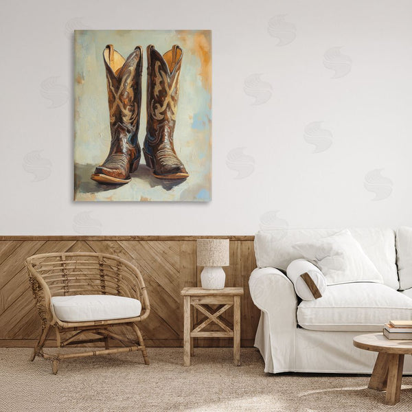Stupell Industries Petal Prints Design | Cowboy Boots Over Abstract Pattern Wall Art