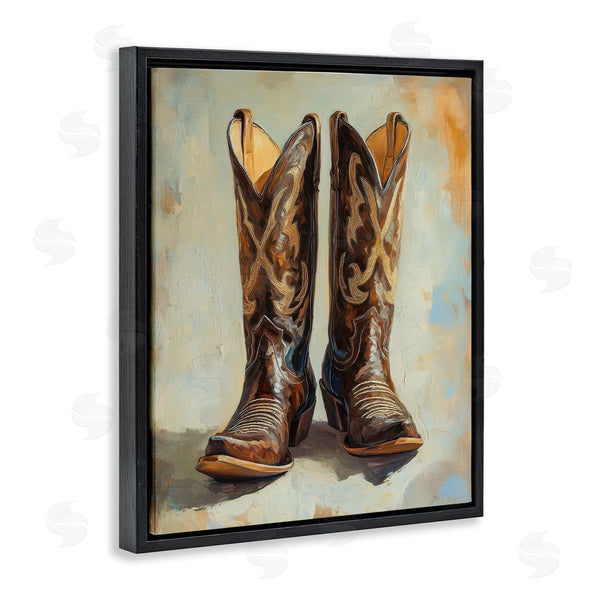 Stupell Industries Petal Prints Design | Cowboy Boots Over Abstract Pattern Wall Art