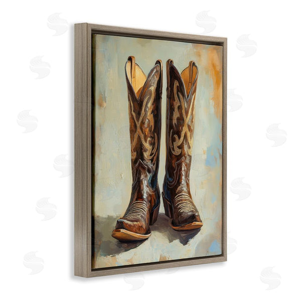 Stupell Industries Petal Prints Design | Cowboy Boots Over Abstract Pattern Wall Art