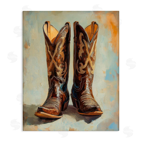 stupell industries Petal Prints Design | Cowboy Boots over Abstract Pattern Wall Art
