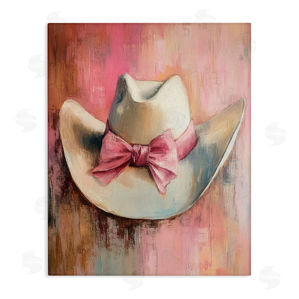 stupell industries Petal Prints Design | Cowgirl Hat with Bow over Pink Wall Art