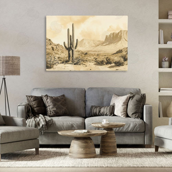 Stupell Industries Petal Prints Design | Desert Landscape Sepia Cacti Wall Art