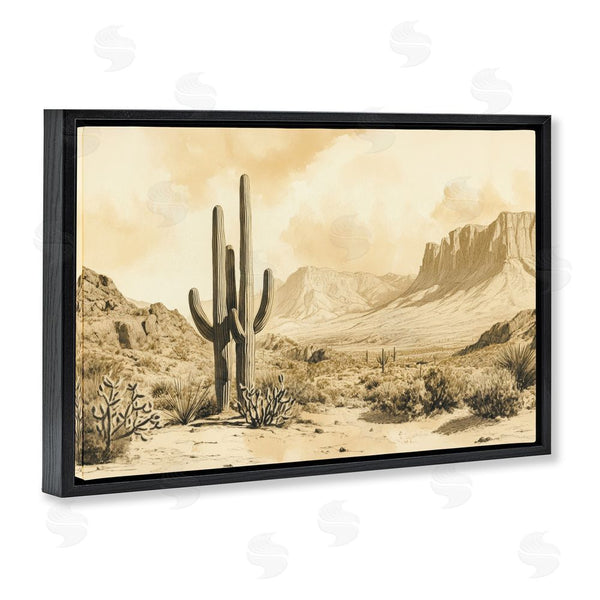 Stupell Industries Petal Prints Design | Desert Landscape Sepia Cacti Wall Art
