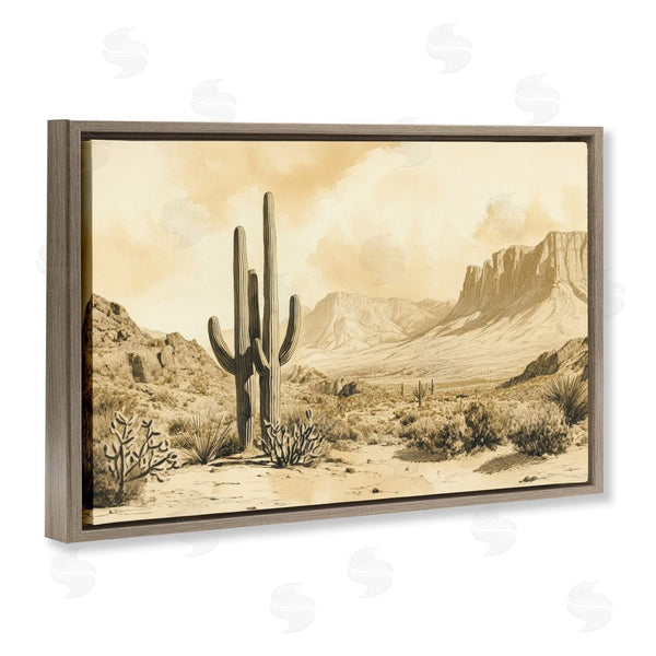 Stupell Industries Petal Prints Design | Desert Landscape Sepia Cacti Wall Art