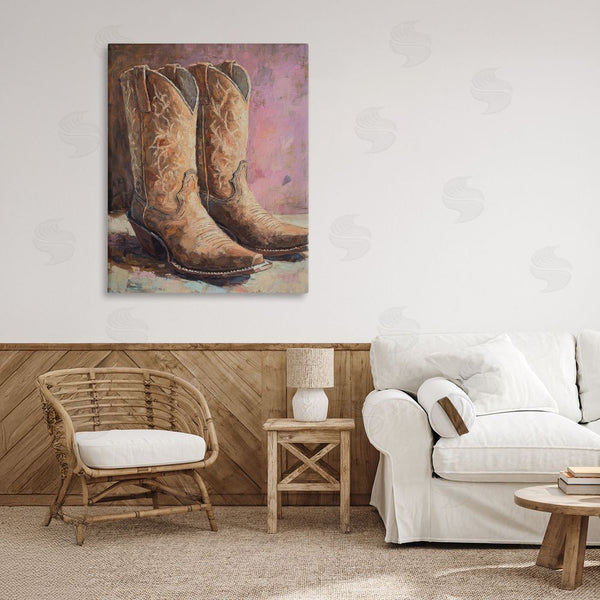 Stupell Industries Petal Prints Design | Distressed Brown Cowboy Boots Wall Art