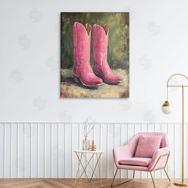 Stupell Industries Petal Prints Design | Distressed Pink Cowgirl Boots Wall Art