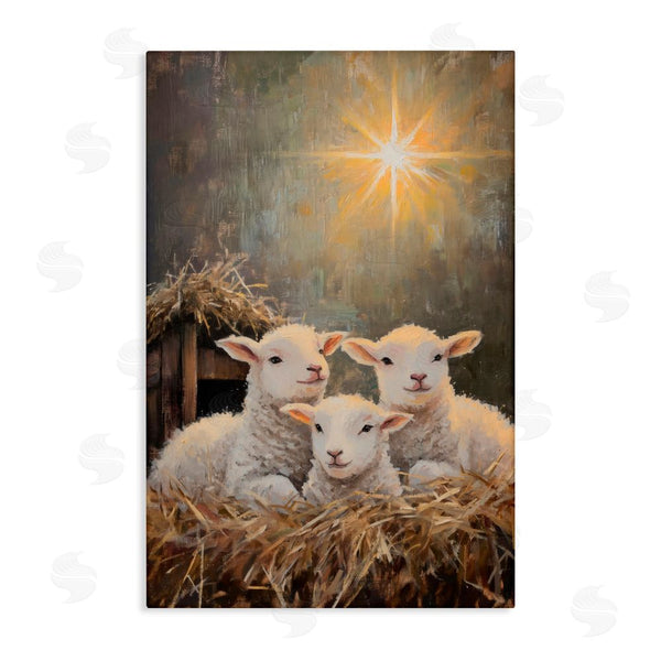 stupell industries Petal Prints Design | Festive Lambs in Stable Wall Art