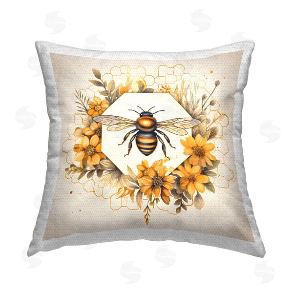 Stupell Industries Petal Prints Design | Hexagon Bee Wreath Printed Throw Pillow