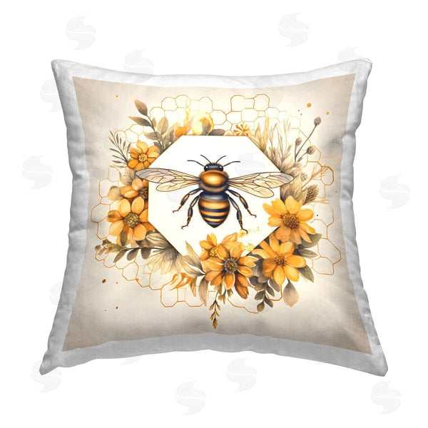 stupell industries Petal Prints Design | Hexagon Bee Wreath Printed Throw Pillow