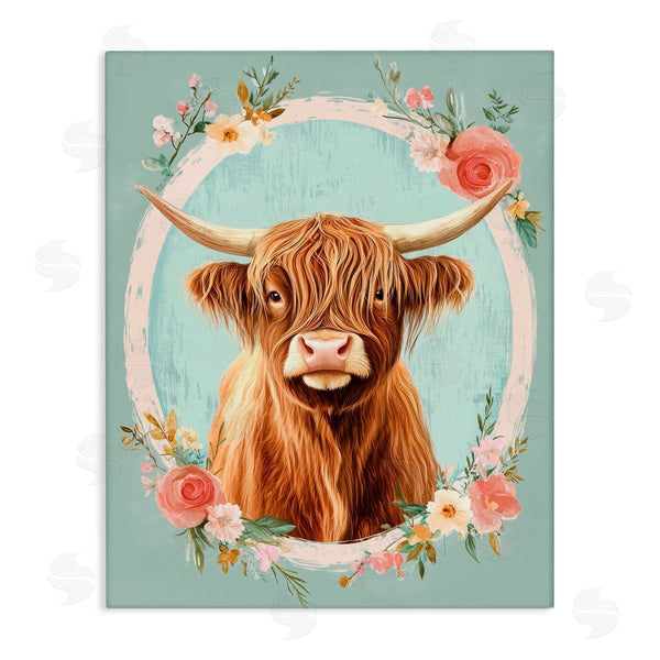 stupell industries Petal Prints Design | Highland Cow In Floral Border