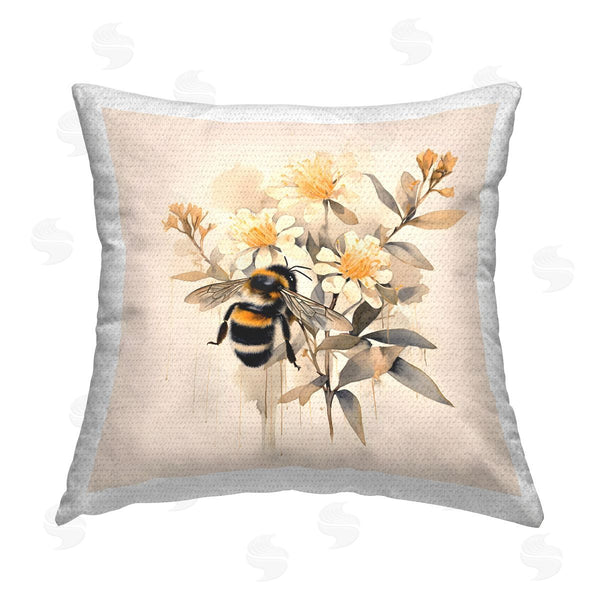 Stupell Industries Petal Prints Design | Honeybee With Daisies Printed Throw Pillow