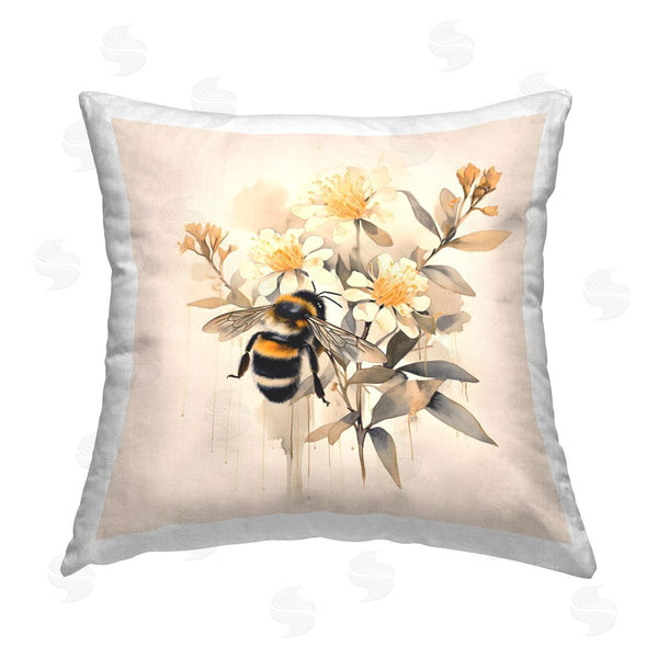 stupell industries Petal Prints Design | Honeybee with Daisies Printed Throw Pillow