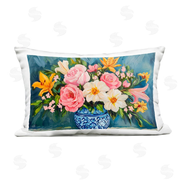 Stupell Industries Petal Prints Design | Indigo Chinoiserie Flower Vase Printed Throw Pillow