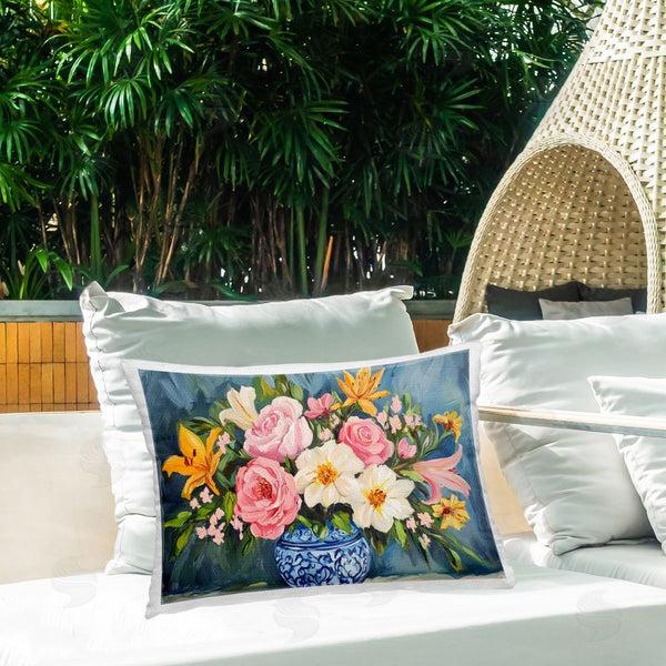 Stupell Industries Petal Prints Design | Indigo Chinoiserie Flower Vase Printed Throw Pillow
