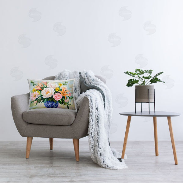 Stupell Industries Petal Prints Design | Indigo Chinoiserie With Assorted Flowers Printed Throw Pillow