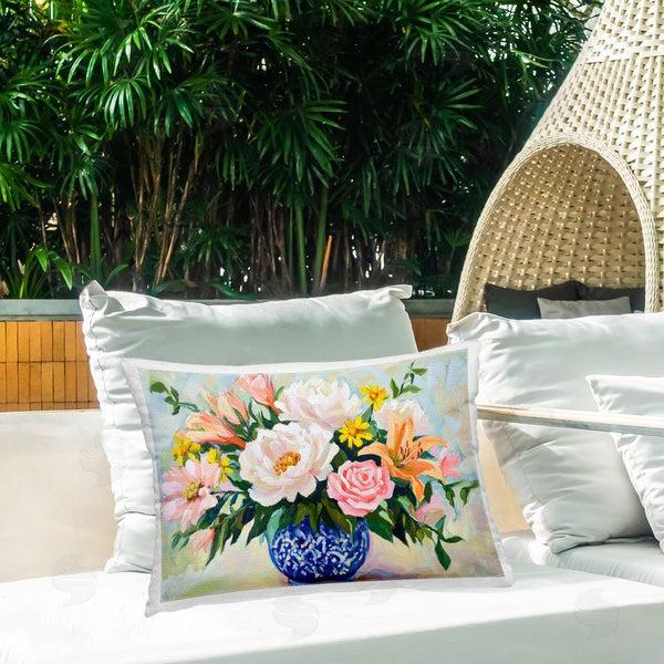Stupell Industries Petal Prints Design | Indigo Chinoiserie With Assorted Flowers Printed Throw Pillow