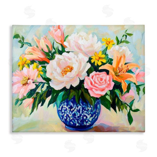 stupell industries Petal Prints Design | Indigo Chinoiserie with Assorted Flowers Wall Art