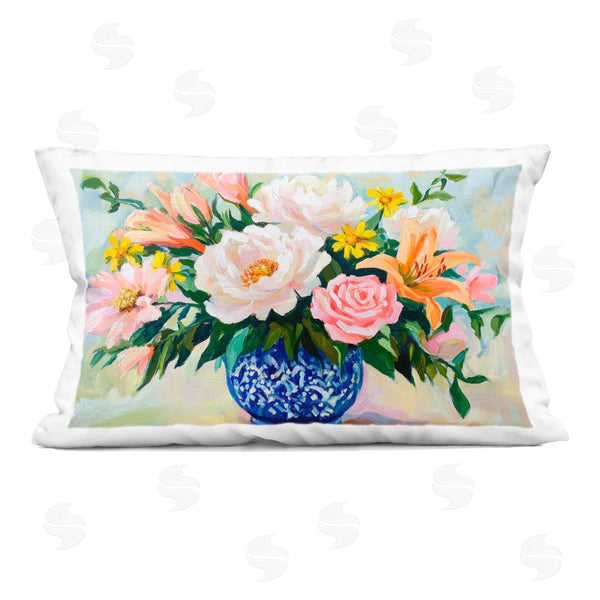 stupell industries Petal Prints Design | Indigo Chinoiserie with Assorted Flowers Printed Throw Pillow