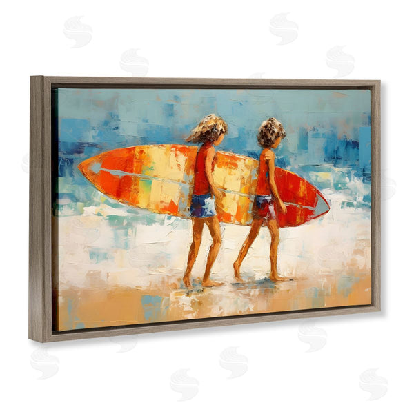 Stupell Industries Petal Prints Design | Kids Holding Surfboard Wall Art