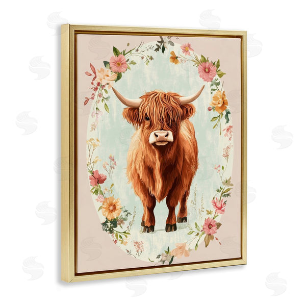 Stupell Industries Petal Prints Design | Peach Flower Border Cow