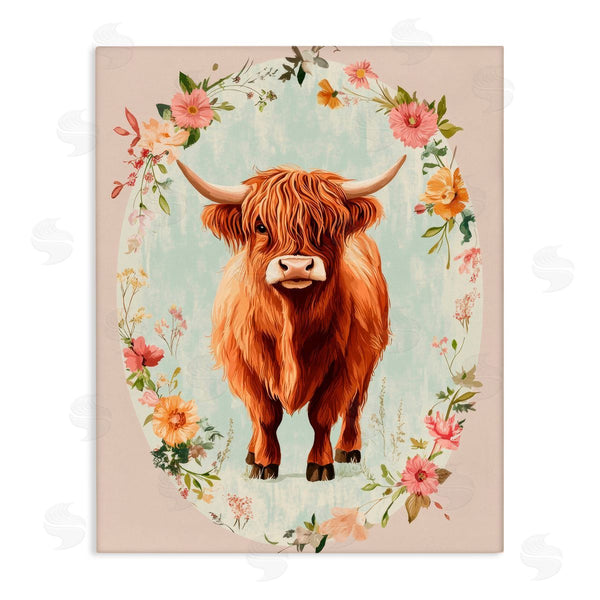 stupell industries Petal Prints Design | Peach Flower Border Cow