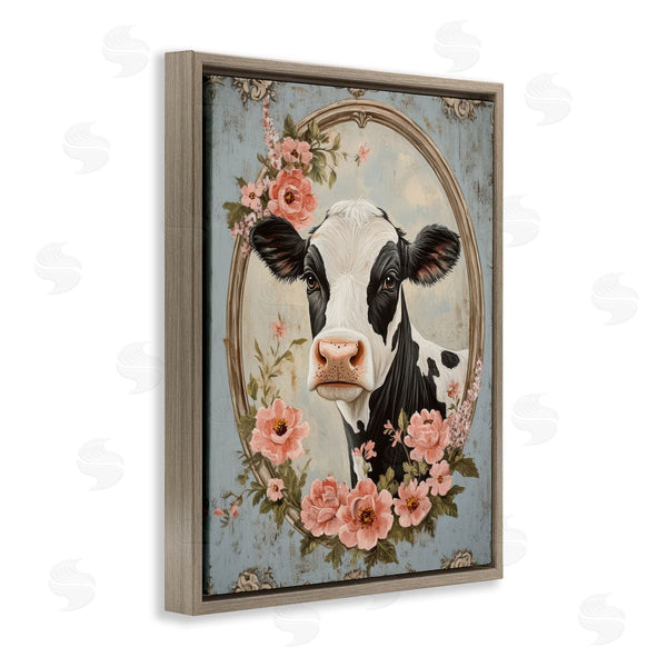 Stupell Industries Petal Prints Design | Peachy Peonies Cow Portrait