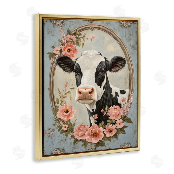 Stupell Industries Petal Prints Design | Peachy Peonies Cow Portrait