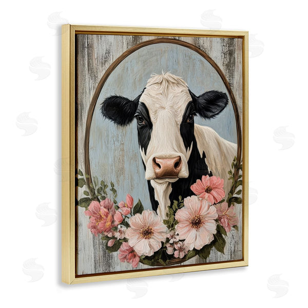Stupell Industries Petal Prints Design | Pretty Floral Cow Portrait