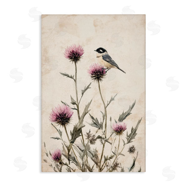 stupell industries Petal Prints Design | Purple Cornflowers and Chickadee Wall Art