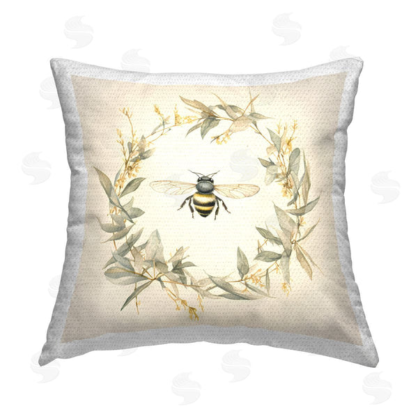 Stupell Industries Petal Prints Design | Soft Bee Wreath Printed Throw Pillow