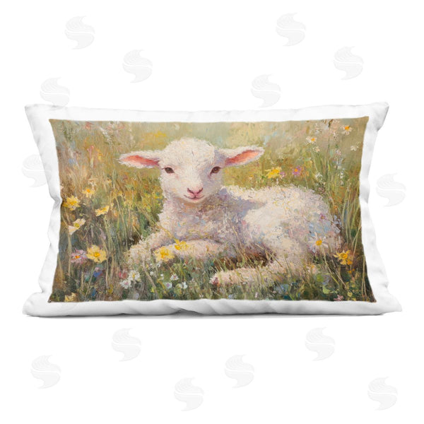 stupell industries Petal Prints Design | Sunlight Lamb in Flowers Printed Throw Pillow