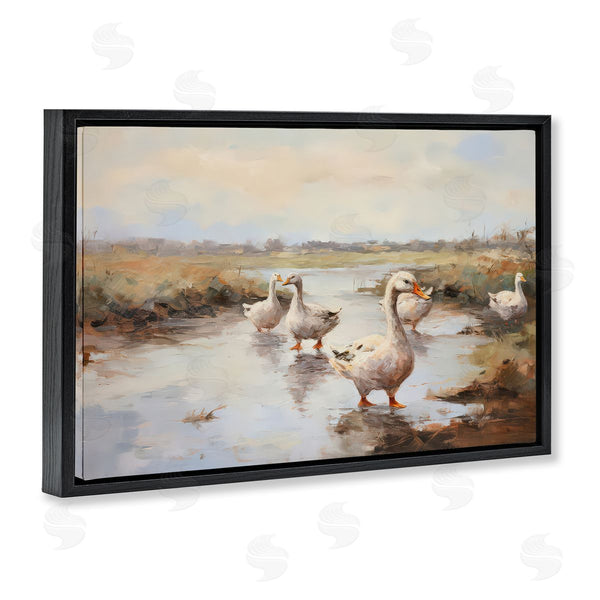 Stupell Industries Petal Prints Design | Swan Family Traditional Pond Wall Art