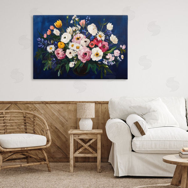 Stupell Industries Petal Prints Design | Vibrant Florals Over Deep Blue Wall Art