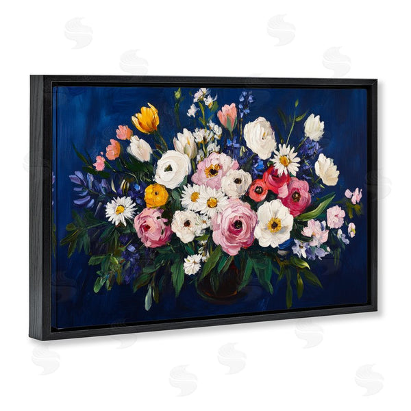 Stupell Industries Petal Prints Design | Vibrant Florals Over Deep Blue Wall Art
