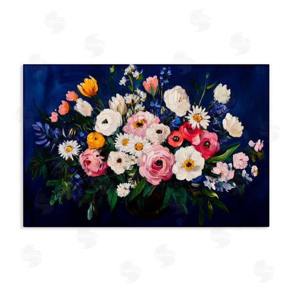 stupell industries Petal Prints Design | Vibrant Florals over Deep Blue Wall Art