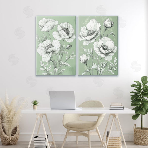 Stupell Industries Petal Prints Design | Vintage Green Poppy Florals Wall Art