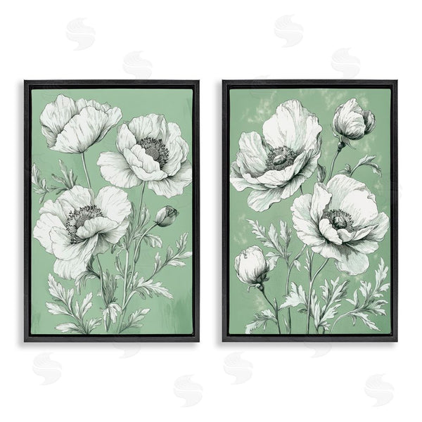 Stupell Industries Petal Prints Design | Vintage Green Poppy Florals Wall Art