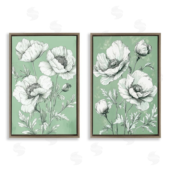 Stupell Industries Petal Prints Design | Vintage Green Poppy Florals Wall Art