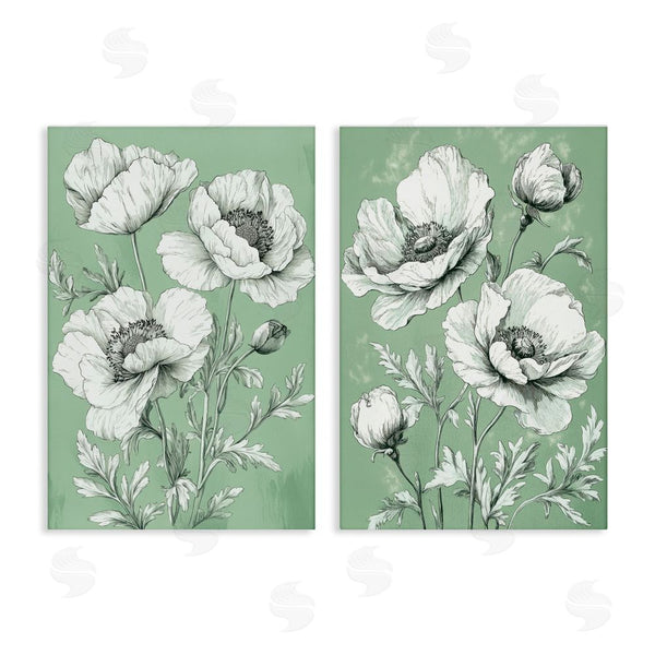 stupell industries Petal Prints Design | Vintage Green Poppy Florals Wall Art