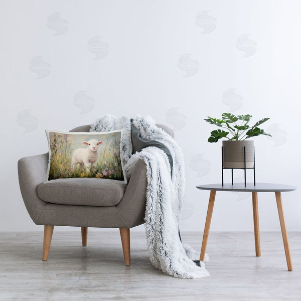 Stupell Industries Petal Prints Design | White Lamb In Soft Flowers Printed Throw Pillow