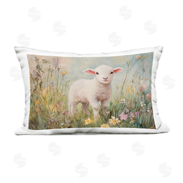 Stupell Industries Petal Prints Design | White Lamb In Soft Flowers Printed Throw Pillow