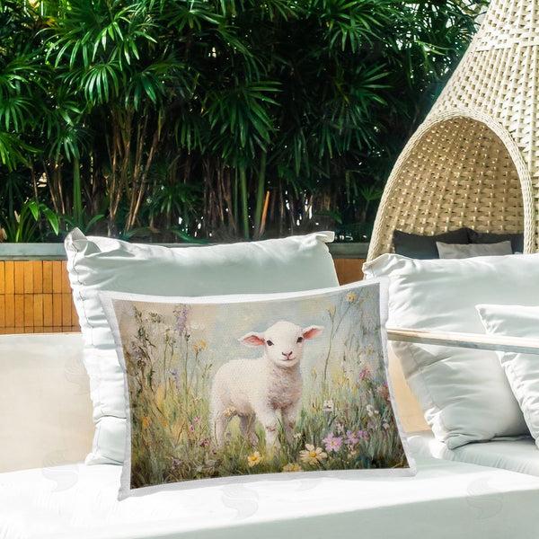 Stupell Industries Petal Prints Design | White Lamb In Soft Flowers Printed Throw Pillow
