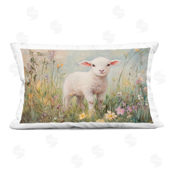 stupell industries Petal Prints Design | White Lamb in Soft Flowers Printed Throw Pillow