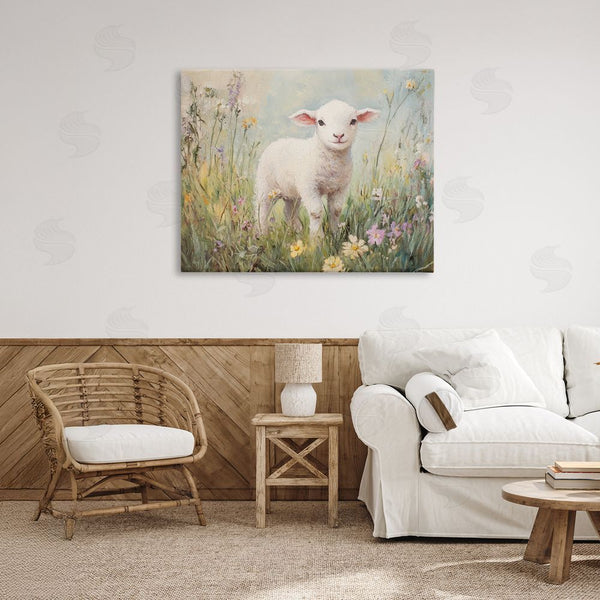 Stupell Industries Petal Prints Design | White Lamb In Soft Flowers Wall Art