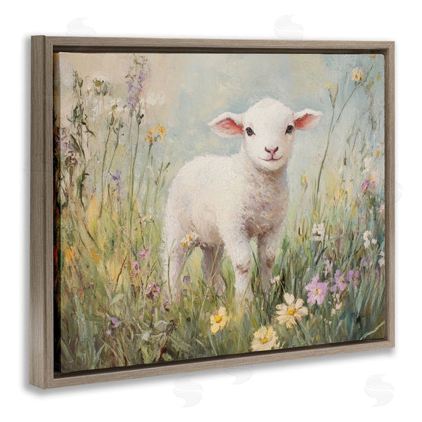 Stupell Industries Petal Prints Design | White Lamb In Soft Flowers Wall Art