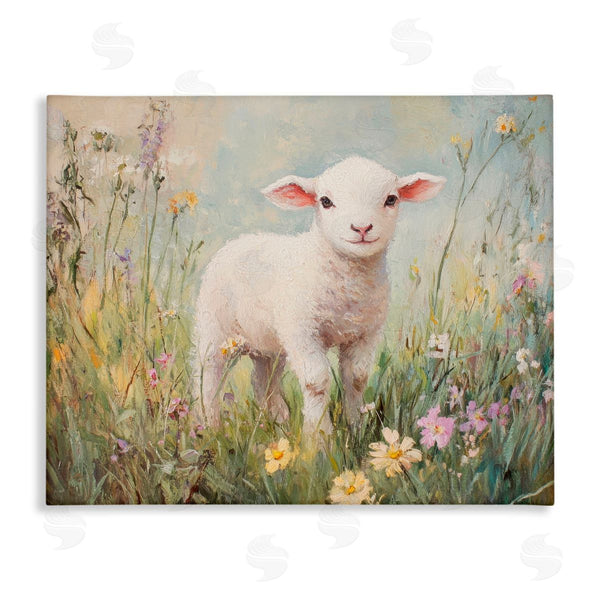 stupell industries Petal Prints Design | White Lamb in Soft Flowers Wall Art