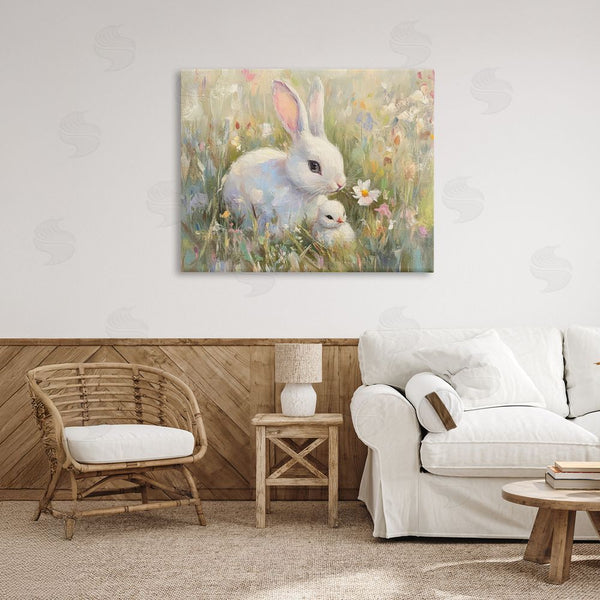 Stupell Industries Petal Prints Design | White Rabbit Easter And Flowers Wall Art